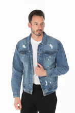 Load image into Gallery viewer, Men&#39;s Denim Jacket with Distressed Medium Washed