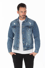 Load image into Gallery viewer, Men&#39;s Denim Jacket with Distressed Medium Washed