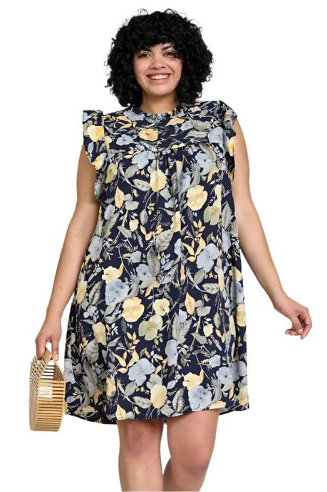 Plus Size Spring Ruffle Hem Shift Dress