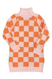 Checkered turtleneck sweater dress
