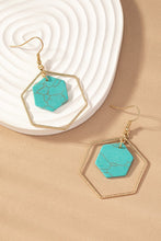 Load image into Gallery viewer, Hexagon hoop and stone drop earrings