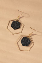 Load image into Gallery viewer, Hexagon hoop and stone drop earrings