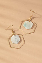 Load image into Gallery viewer, Hexagon hoop and stone drop earrings