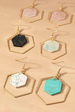 Load image into Gallery viewer, Hexagon hoop and stone drop earrings