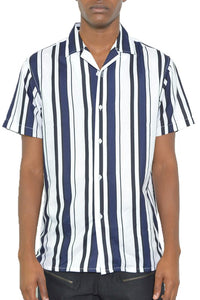 MEN'S SHORT SLEEVE STRIPED BUTTON-DOWN SHIRT PRINT