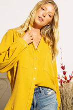 Load image into Gallery viewer, TEXTURED GAUZE BUTTON DOWN PUFF SLEEVES BLOUSE TOP