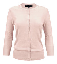 Load image into Gallery viewer, Crewneck Button Down Knit Cardigan Sweater 3/4 Sleeves