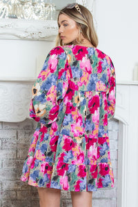 Multicolour Floral Tie Neck Shift Dress