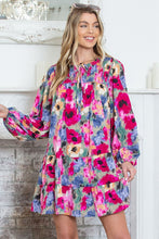 Load image into Gallery viewer, Multicolour Floral Tie Neck Shift Dress