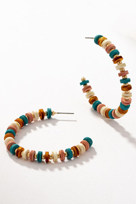 Western wood bead hoop earrings metal spacers