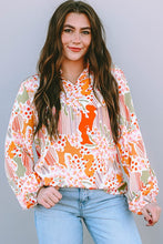 Load image into Gallery viewer, Orange Printed Split V Neck Puff Sleeve Blouse