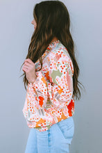 Load image into Gallery viewer, Orange Printed Split V Neck Puff Sleeve Blouse