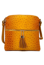 Load image into Gallery viewer, Ostrich Croc Zip Tassel Crossbody Bag