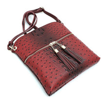 Load image into Gallery viewer, Ostrich Croc Zip Tassel Crossbody Bag