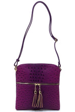 Load image into Gallery viewer, Ostrich Croc Zip Tassel Crossbody Bag