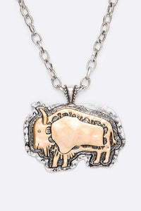 2 Tone Bull Pendant Necklace Set