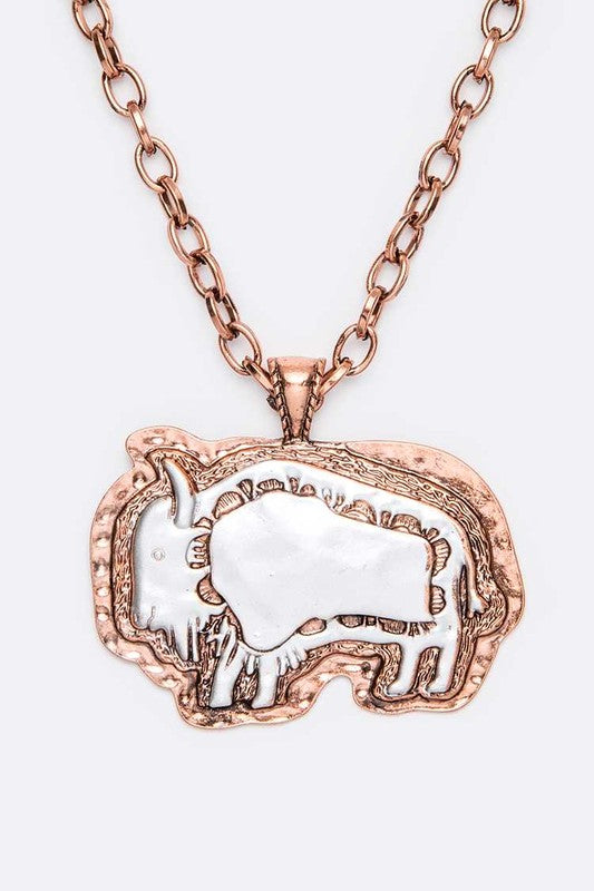 2 Tone Bull Pendant Necklace Set