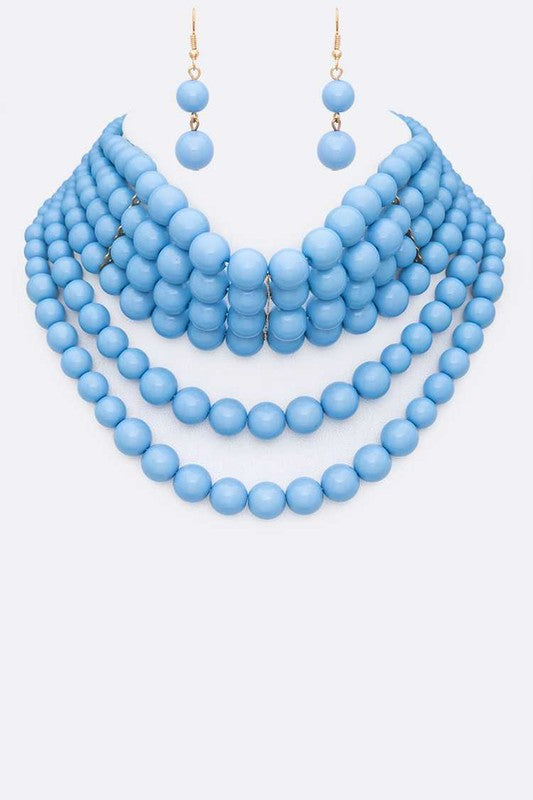 Layered Beads Statement Choker Necklace Set