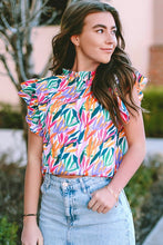 Load image into Gallery viewer, Abstract Print Ruffled Flutter Shoulder Blouse
