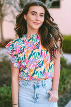Load image into Gallery viewer, Abstract Print Ruffled Flutter Shoulder Blouse