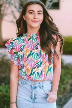 Load image into Gallery viewer, Abstract Print Ruffled Flutter Shoulder Blouse