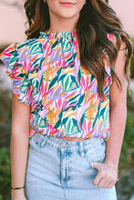 Load image into Gallery viewer, Abstract Print Ruffled Flutter Shoulder Blouse