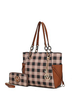Load image into Gallery viewer, MKF Yale Checkered Tote Bag with Wallet by Mia K