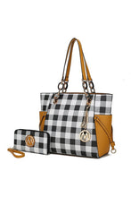 Load image into Gallery viewer, MKF Yale Checkered Tote Bag with Wallet by Mia K