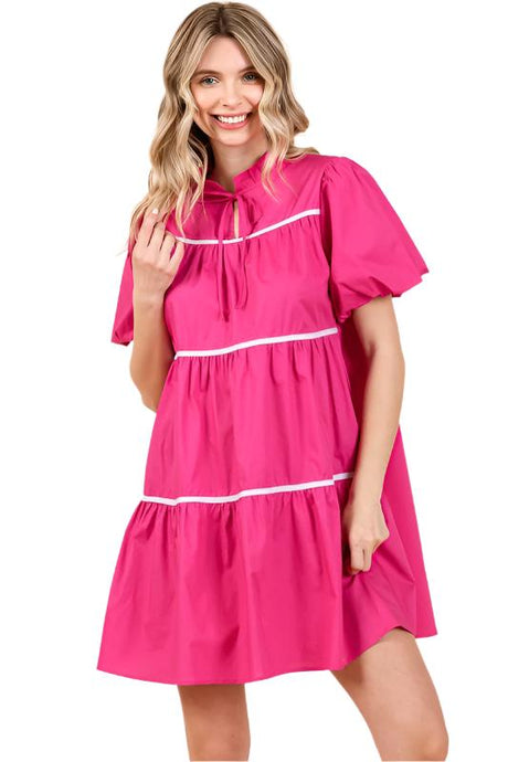 Piping Detailed Babydoll Mini Dress
