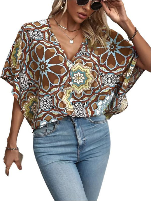 V neck blouse with pattern