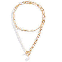 Load image into Gallery viewer, Chain with Pearl Double Layer Toggle Necklace