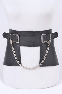 Chain Accent Faux Leather Skirt Belt