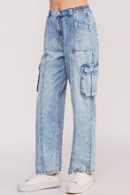 Load image into Gallery viewer, HIGH WAIST BAGGY DENIM CARGO ANKLE LENGTH TROUSERS