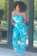 Load image into Gallery viewer, Blue Tie Dye Strapless Utility Jumpsuit.