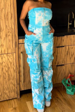 Load image into Gallery viewer, Blue Tie Dye Strapless Utility Jumpsuit.