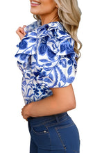 Load image into Gallery viewer, Floral Print Ruffled Bubble Sleeve Blouse