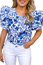 Load image into Gallery viewer, Floral Print Ruffled Bubble Sleeve Blouse