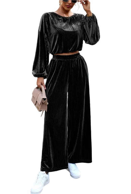 Ribbed Velvet Two-Piece Pant Set