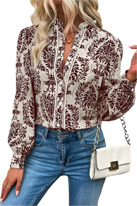 Bohemian Printed Bishop Sleeve Lace Shirt