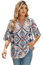 Load image into Gallery viewer, Abstract Print V-Neck Half Tulip Sleeve Blouse