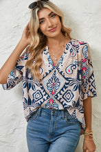 Load image into Gallery viewer, Abstract Print V-Neck Half Tulip Sleeve Blouse