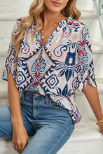 Load image into Gallery viewer, Abstract Print V-Neck Half Tulip Sleeve Blouse