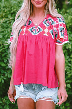 Load image into Gallery viewer, Women Embroidered Tassel Tie V Neck Blouse