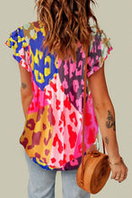 Load image into Gallery viewer, Women Leopard Flutter Sleeve V Neck Blouse