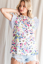 Load image into Gallery viewer, Women Floral Print Striped Ruffled Sleeve Blouse
