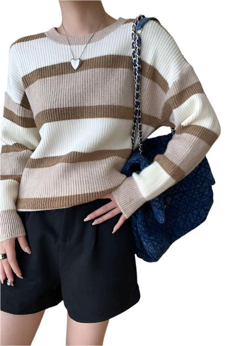 Striped round neck knit sweater