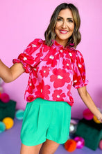 Load image into Gallery viewer, Women Floral Puff Sleeve Frill Neckline Blouse