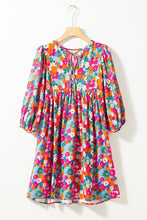 Load image into Gallery viewer, Women Tie Split Neck Bubble Sleeve Babydoll Dress