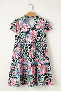 Women Floral Ricrac Embellished Tiered Mini Dress