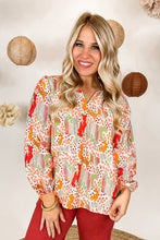 Load image into Gallery viewer, Women Printed Split V Neck Puff Sleeve Blouse